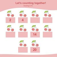 Mathematic counting worksheet. Math activity, count and write the missing numbers, math multiples. Educational printable math worksheet for children. Vector File.