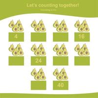 Mathematic counting worksheet. Math activity, count and write the missing numbers, math multiples. Educational printable math worksheet for children. Vector File.