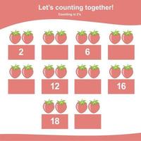 Mathematic counting worksheet. Math activity, count and write the missing numbers, math multiples. Educational printable math worksheet for children. Vector File.