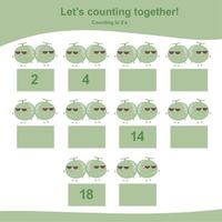 Mathematic counting worksheet. Math activity, count and write the missing numbers, math multiples. Educational printable math worksheet for children. Vector File.