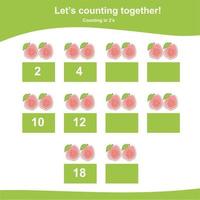 Mathematic counting worksheet. Math activity, count and write the missing numbers, math multiples. Educational printable math worksheet for children. Vector File.