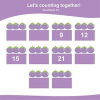 Mathematic counting worksheet. Math activity, count and write the missing numbers, math multiples. Educational printable math worksheet for children. Vector File.