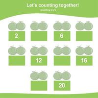 Mathematic counting worksheet. Math activity, count and write the missing numbers, math multiples. Educational printable math worksheet for children. Vector File.