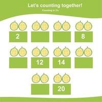 Mathematic counting worksheet. Math activity, count and write the missing numbers, math multiples. Educational printable math worksheet for children. Vector File.