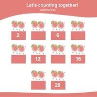 Mathematic counting worksheet. Math activity, count and write the missing numbers, math multiples. Educational printable math worksheet for children. Vector File.