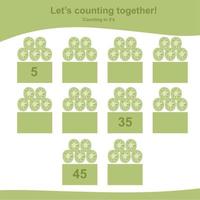 Mathematic counting worksheet. Math activity, count and write the missing numbers, math multiples. Educational printable math worksheet for children. Vector File.