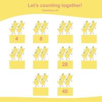 Mathematic counting worksheet. Math activity, count and write the missing numbers, math multiples. Educational printable math worksheet for children. Vector File.