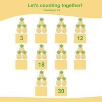 Mathematic counting worksheet. Math activity, count and write the missing numbers, math multiples. Educational printable math worksheet for children. Vector File.