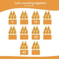 Mathematic counting worksheet. Math activity, count and write the missing numbers, math multiples. Educational printable math worksheet for children. Vector File.