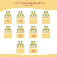 Mathematic counting worksheet. Math activity, count and write the missing numbers, math multiples. Educational printable math worksheet for children. Vector File.