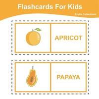 Vector set of fruit collections flashcard. Educational printable flashcards. Vector poster for Preschool Education.