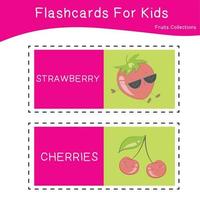 conjunto vectorial de tarjetas flash de colecciones de frutas. tarjetas didácticas imprimibles. cartel de vector para la educación preescolar.