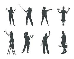 Painter woman silhouettes, House painters silhouette vector