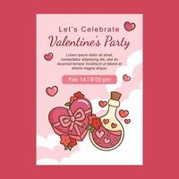 celebre la plantilla de ilustración de la fiesta del día de san valentín con chocolate de corazón rosa y cartel de amor de poción, tarjeta de invitación, volante y fondo de diseño de banner vector