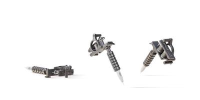 3d set Realistic tattoo machine with black and metal elements on white background. Vector illustration.