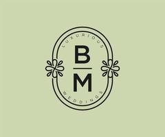 BM Initials letter Wedding monogram logos template, hand drawn modern minimalistic and floral templates for Invitation cards, Save the Date, elegant identity. vector