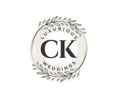 CK Initials letter Wedding monogram logos template, hand drawn modern minimalistic and floral templates for Invitation cards, Save the Date, elegant identity. vector