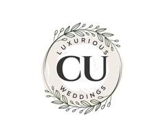 CU Initials letter Wedding monogram logos template, hand drawn modern minimalistic and floral templates for Invitation cards, Save the Date, elegant identity. vector