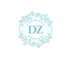 DZ Initials letter Wedding monogram logos template, hand drawn modern minimalistic and floral templates for Invitation cards, Save the Date, elegant identity. vector