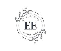 EE Initials letter Wedding monogram logos template, hand drawn modern minimalistic and floral templates for Invitation cards, Save the Date, elegant identity. vector