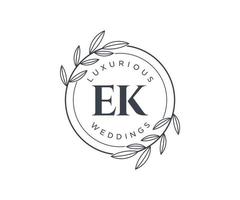 EK Initials letter Wedding monogram logos template, hand drawn modern minimalistic and floral templates for Invitation cards, Save the Date, elegant identity. vector