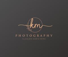 Initial KM feminine logo. Usable for Nature, Salon, Spa, Cosmetic and Beauty Logos. Flat Vector Logo Design Template Element.