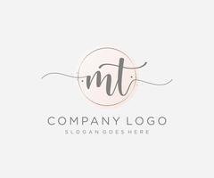 Initial MT feminine logo. Usable for Nature, Salon, Spa, Cosmetic and Beauty Logos. Flat Vector Logo Design Template Element.