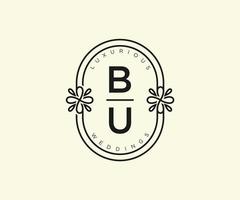 BU Initials letter Wedding monogram logos template, hand drawn modern minimalistic and floral templates for Invitation cards, Save the Date, elegant identity. vector