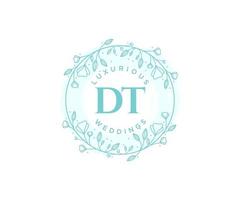 DT Initials letter Wedding monogram logos template, hand drawn modern minimalistic and floral templates for Invitation cards, Save the Date, elegant identity. vector