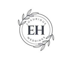 EH Initials letter Wedding monogram logos template, hand drawn modern minimalistic and floral templates for Invitation cards, Save the Date, elegant identity. vector