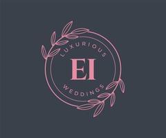 EI Initials letter Wedding monogram logos template, hand drawn modern minimalistic and floral templates for Invitation cards, Save the Date, elegant identity. vector
