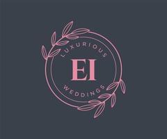 EI Initials letter Wedding monogram logos template, hand drawn modern minimalistic and floral templates for Invitation cards, Save the Date, elegant identity. vector