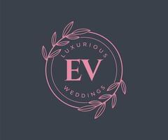 EV Initials letter Wedding monogram logos template, hand drawn modern minimalistic and floral templates for Invitation cards, Save the Date, elegant identity. vector