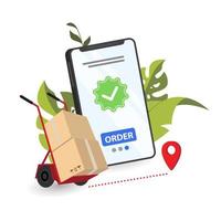 Online delivery phone concept. Fast respond delivery package shipping on mobile. Online order tracking with map vector