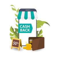 Cas hback icon with wallet and coin. concept of cashback vector illustration.