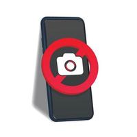 No Camera Allowed sign with Smartphone. 3D icon in red crossed out circle vector