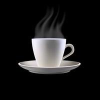 Cup of tea with milk on black background vector