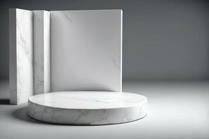 white abstract stone blank simple for product display podium platforms cosmetic placement studio platform 3d background. photo