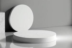 white abstract stone blank simple for product display podium platforms cosmetic placement studio platform 3d background. photo