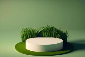 3d minimal circle podium illustration with green grass for product background. photo