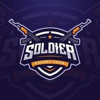 plantilla de logotipo de e-sports de soldado con pistola para equipo de juego o torneo de juego vector