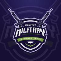 plantilla de logotipo de deportes electrónicos militares secretos con pistola para equipo de juego o torneo de juego vector