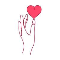 hand touching heart shape continuous line drawing vector