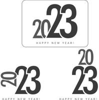 2023 labels. Set of 2023 Happy New Year logo text design. 2023 number design. Collection of 2023 Happy New Year symbols. Vector labels for new year symbols