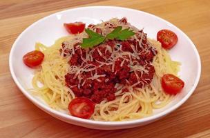 Spaghetti Bolognese pasta with tomato sauce and meat photo