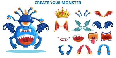 make monster construction vector, eyes, wings, hands, mouth, vector illustration