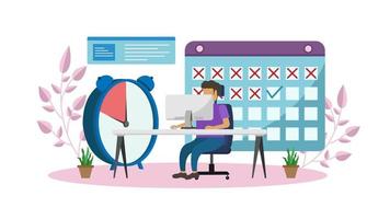 flat vector illustration deadline and time pressure, work on time, project management, work plan schedule, vector illustration isolated on white