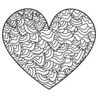 Outline heart with patterns, meditative coloring book or Valentines day card vector