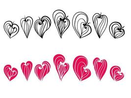 set of ornate outline hearts and silhouettes vector