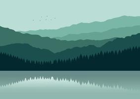 paisaje de montañas y lago. ilustración vectorial en estilo plano. vector